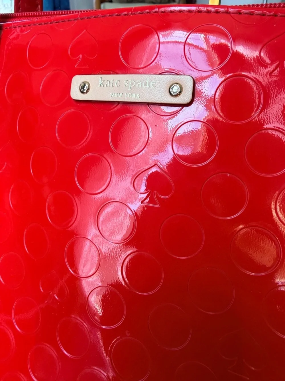 Kate Spade New York Red Patent Leather Polka Dot Tote Bag